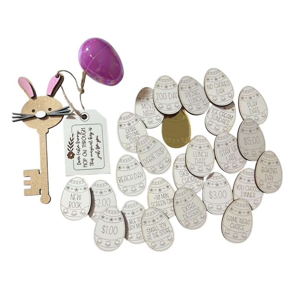 Easter Bunny Magic Key & Egg‎ Hunt Prize Coins Gift Set Laser Cut Holiday Kids